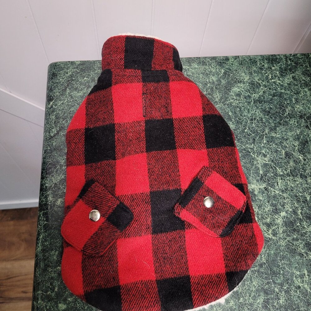 Woof Red and Black Checkered Cozy Doggie Jacket Size Small
